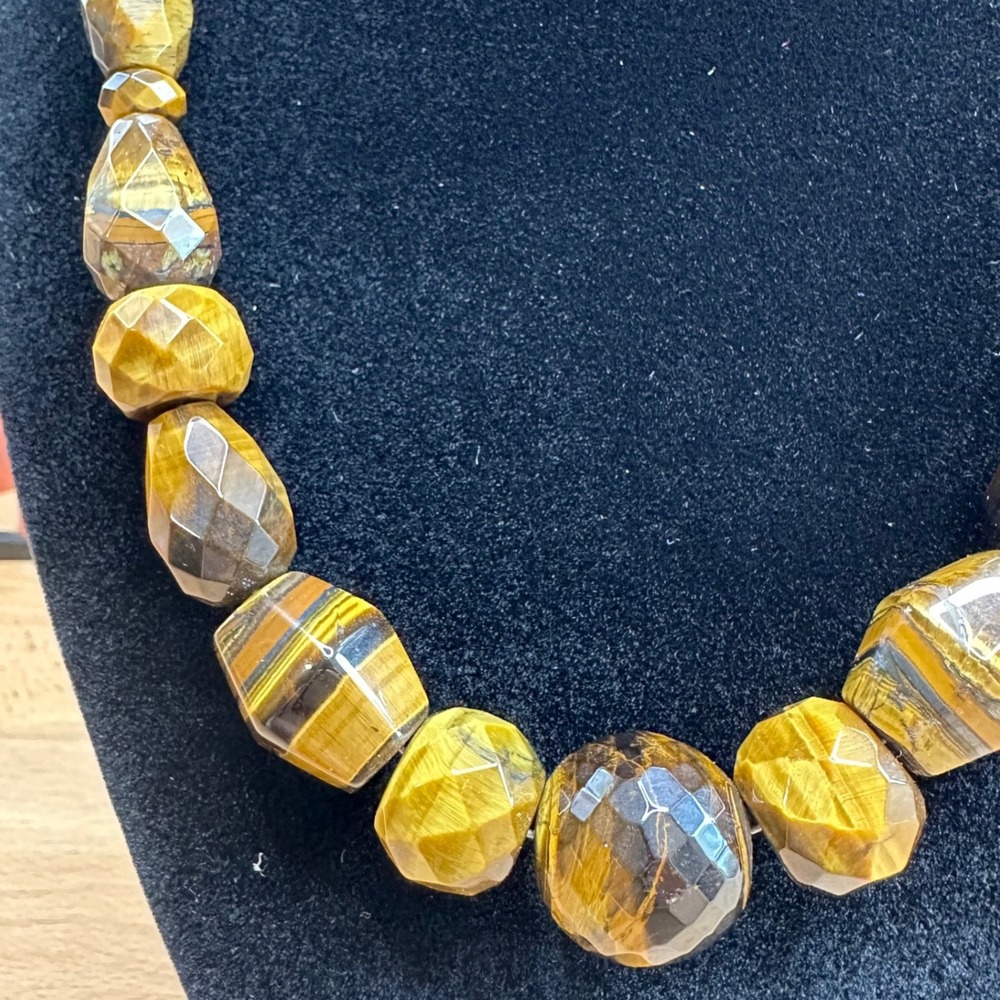 Vintage Women Necklace Brown Tigers Eye Quartz 925 Sterling Silver Boho Gemstone - Picture 4 of 14